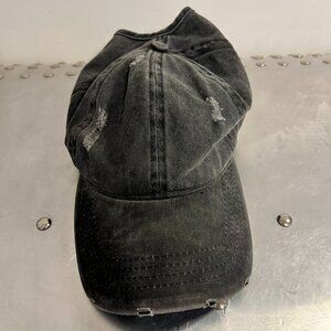 "SO" Brand HAT MESSY HIGH BUN PONYTAIL PONYCAP ADJUSTABLE SOLID GREY DISTRESSED
